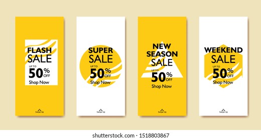 Social media stories promotion banner templates for mobile app. Seasonal, flash, super and weekend sale poster layout for publication and marketing. Fashion special offer for online shop.