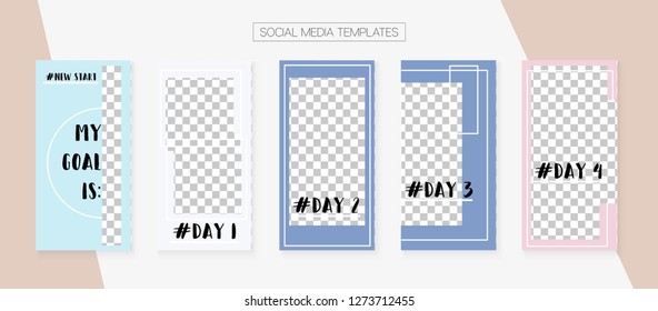 Social Media Stories SMM Template. Blogger Cards Vector Set. Graphic Brand Design Pack. Trendy App Kit, Blie White Grey Luxury Geometric Cover Patterns. Social Media Stories VIP Layout