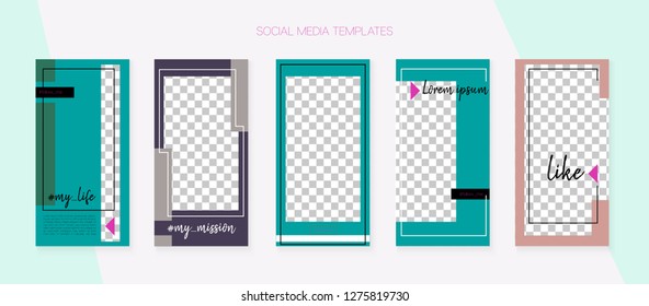 Social Media Stories SMM Template. Blogger Covers Vector Set. Invitation Advert Design Pack. Minimal App Kit, Brown Grey Transparent Polygon Geometric Cover Patterns. Social Media Stories Simple Set