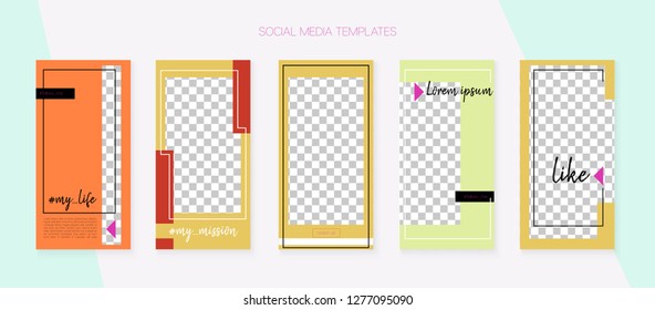 Social Media Stories SMM Template. Invitation Advert Design Pack. Blogger Border Vector Set. Trendy App Kit, Yellow Orange Brown Polygon Geometric Cover Patterns. Social Media Stories Templates