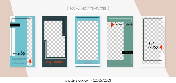 Social Media Stories SMM Template. Minimal App Kit, Blie White Grey Graphic Geometric Cover Patterns. Invitation Apps Design Pack. Blogger Frame Vector Set. Social Media Stories VIP Layout