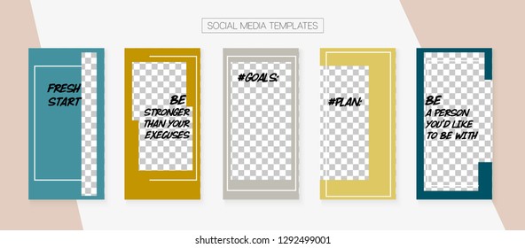 Social Media Stories SMM Template. Blogger Design Vector Set. Graphic Phone Design Pack. Hipster App Kit, Brown Grey Transparent Fashion Geometric Cover Patterns. Social Media Stories Simple Set