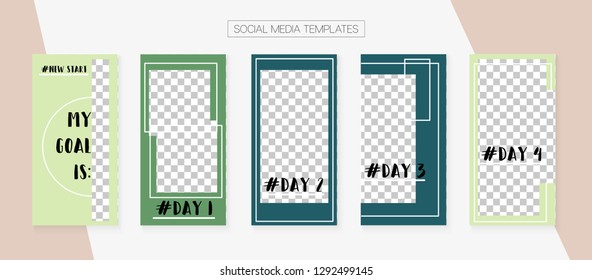 Social Media Stories SMM Template. Graphic Advert Design Pack. Simple App Kit, Green Grey Blue Polygon Geometric Cover Patterns. Blogger Concept Vector Set. Social Media Stories Simple Set