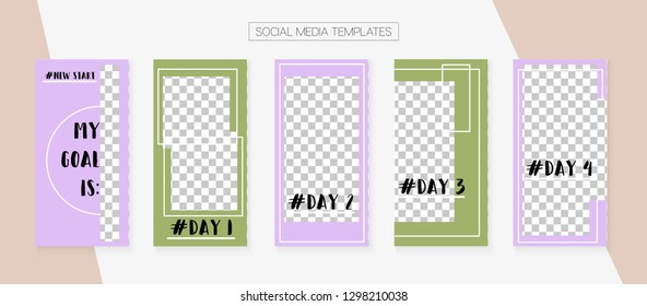 Social Media Stories SMM Template. Blogger Covers Vector Set. Invitation Phone Design Pack. Hipster App Kit, Pink Purple Blue Grey Graphic Geometric Cover Patterns. Social Media Stories Simple Set