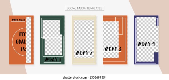 Social Media Stories SMM Template. Blogger Cards Vector Set. Modern App Kit, Brown Grey Transparent Luxury Geometric Cover Patterns. Graphic Phone Design Pack. Social Media Stories Templates