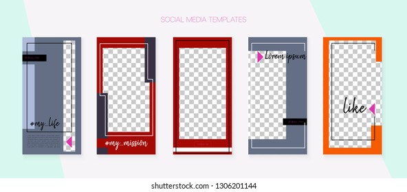 Social Media Stories SMM Template. Graphic Phone Design Pack. Minimal App Kit, Brown Grey Transparent Luxury Geometric Cover Patterns. Blogger Border Vector Set. Social Media Stories VIP Layout