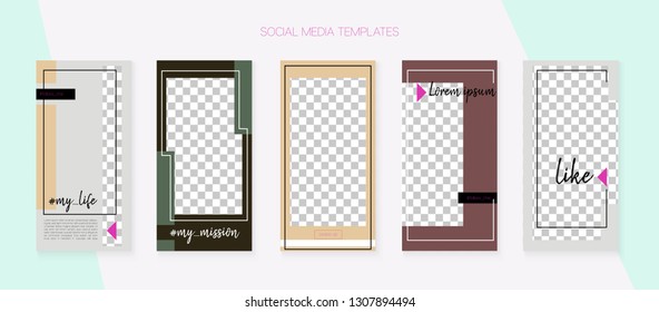 Social Media Stories SMM Template. Funky App Kit, Brown Grey Transparent Rich VIP Geometric Cover Patterns. Blogger Design Vector Set. Graphic Advert Design Pack.  Social Media Stories Collection
