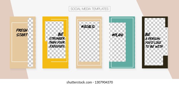 Social Media Stories SMM Template. Tech App Kit, Green Blue Yellow Red Abstract Geometric Cover Patterns. Blogger Border Vector Set. Graphic Brand Design Pack. Social Media Stories Templates