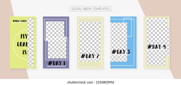 Social Media Stories SMM Template. Graphic Brand Design Pack. Blogger Border Vector Set. Tech App Kit, Green Brown White Blue Elegant Geometric Cover Patterns. Social Media Stories Simple Set