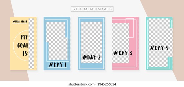 Social Media Stories SMM Template. Modern App Kit, Green Blue Yellow Red Abstract Geometric Cover Patterns. Graphic Advert Design Pack. Blogger Concept Vector Set. Social Media Stories Templates