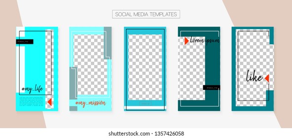 Social Media Stories SMM Template. Funky App Kit, Pink Purple Blue Grey Yellow Abstract Geometric Cover Patterns. Graphic Mobile Design Pack. Blogger Design Vector Set. Social Media Stories VIP Layout