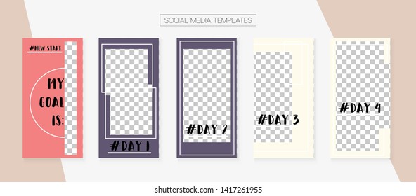 Social Media Stories SMM Template. Simple App Kit, Green Brown White Blue Elegant Geometric Cover Patterns. Graphic Brand Design Pack. Blogger Frame Vector Set. Social Media Stories Templates