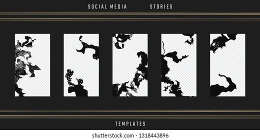 Social media stories template. Editable phone frames for photo. Vector cards. Suitable for sale mockup, fashion blogger, designer, photographer, invitation, flyer. Story pack with watercolor splashes.