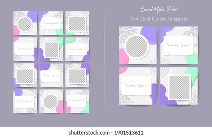 Social media stories template in grid puzzle style for brand marketing