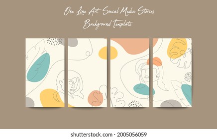 Social media stories template in grid puzzle style with one line art background