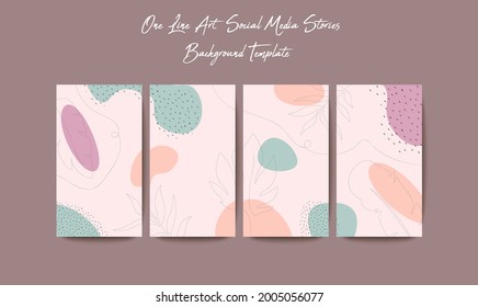 Social media stories template in grid puzzle style with one line art background