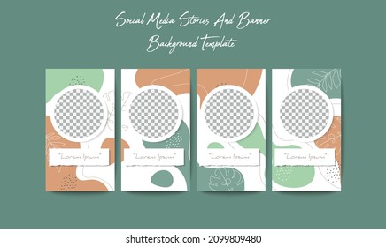 Social media stories template in grid puzzle style with one line art background
