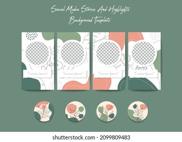 Social media stories template in grid puzzle style with one line art background