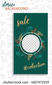 Social media stories template with hand-drawn floral elements. Vector illustration