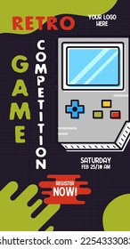 Social media stories template. Retro Gaming desin with vintage game console. Game competition invitation card graphics. Stock vector Instagram stories