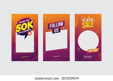 Social media stories template set for banner sale and follow us with thank you followers