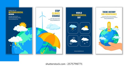 Social Media Stories Template for World Meteorological Day in Flat Hand-Drawn Style