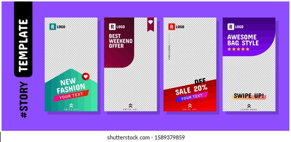 Social Media Stories. Trendy editable story template for Social Media. Promo Brand Fashion. Facebook Stories & Instagram Stories Template. Vector Illustration Template Stories set