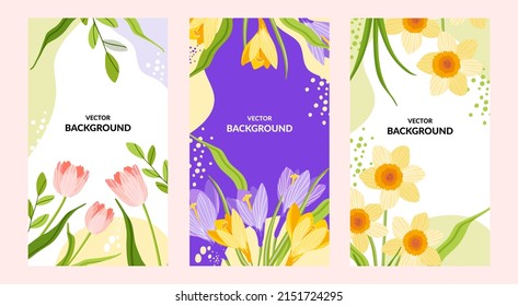 Social media stories vector set. Spring vector background. Hand drawn illustration