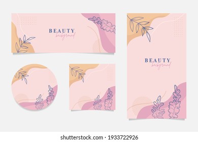 Social media story abstract floral template. Trendy minimal organic background. Vector floral beauty backdrop pastel colors