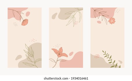 Historias de medios sociales plantilla de floral abstracta de moda fondo orgánico mínimo de moda. Vector de belleza floral fondo de colores pastel