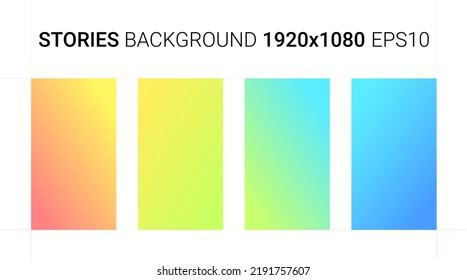 Social media story background isolated on white. UI smartphone interface backdrop. Colorful gradient vertical media banner set. 3D web promo pack. Set of bright media phone screen. Trendy wallpaper