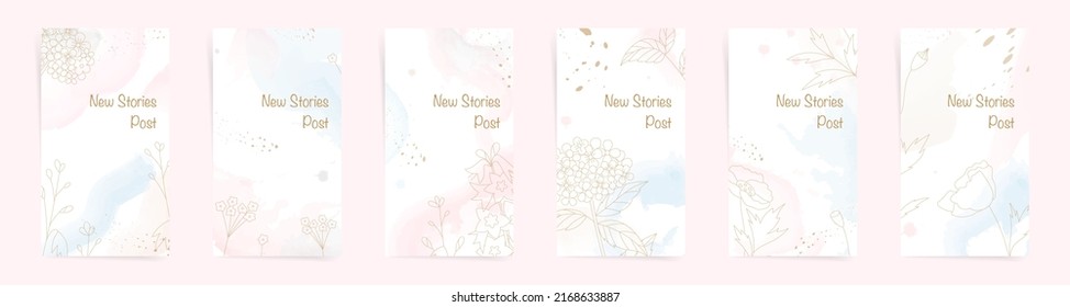 Antecedentes en medios sociales. Floral color de agua tierno patrón de banner con salpicaduras abstractas, formas con flores silvestres simples rellenas. Diseño moderno para artículos de promoción, tarjetas de presentación, afiches.