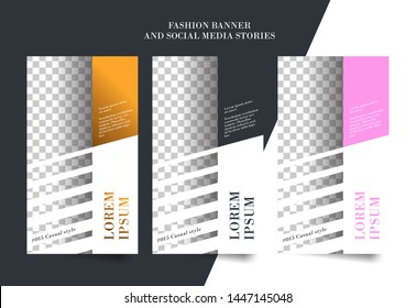 Social media story banner promotion set, catalog, cover, layout template, fashion and beauty style