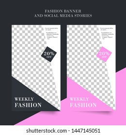 Social media story banner promotion set, catalog, cover, layout template, fashion and beauty style