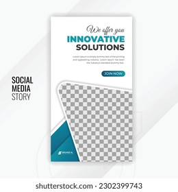 Social media story design template for digital marketing agency or business promotion with light green geometric gradient color shapes