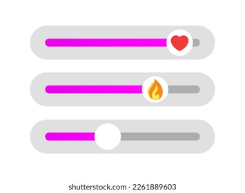 Die Geschichte der sozialen Medien Emoji Slider mit Flammen und Herzsymbolen. Mock up, Template of feedback in geschichten, umfrage, stelle eine Frage, wie Liebe. Vektorgrafik.