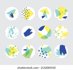 Social media story highlight cover. Design template with brush texture, watercolor splash and splatter. Abstract modern style vector illustration