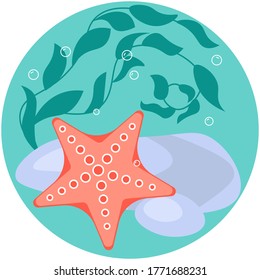 Social Media Story highlight icon in sea stile. Underwater scene with blue whale. Flat Art Vector illustration