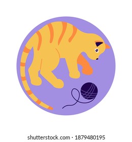 Social Media Story highlight icon for cat lovers. Cats day design, pet in funny pose standing in circle. Flat Art Vector illustration