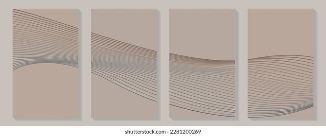 Social media story layout. A set of backgrounds from blocks of muted gray brown. Lines. Trendy set of minimalistic covers. Minimal wall art. Place for logos, messages, text placement.