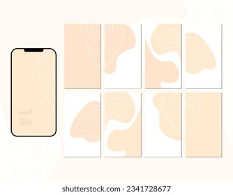 Social media story layout. Set of vertical covers. Beige, flesh-colored, pale pink colors.
Overlay effect. Smooth lines. Uneven spots. Trendy set of minimalistic covers. Minimal wall art.