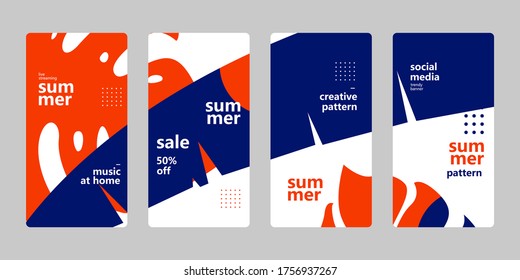Social media story mobile banner template with summer tropical floral leaves background pattern trendy for poster, web app, sale promotion, music event publication colorful vector illustration.