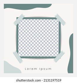 Social media story post feed banner template background in blue pastel colors and photo frame element. Minimal banner design with organic wave shape for beuty, fashion, spa, content, cosmetics, sale