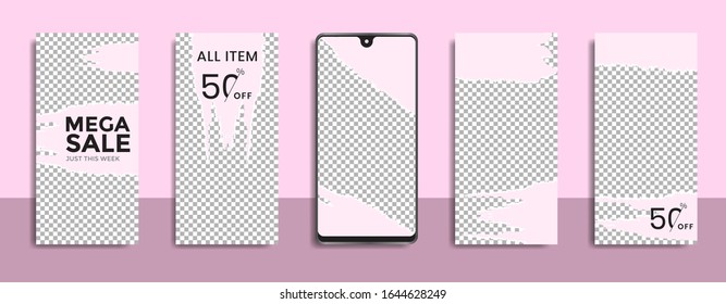 Social media story and post frames. Layout design for marketing promotions. Cover. Set of sale banner template. Social network Backgrounds. Square puzzles. vector illustration element.