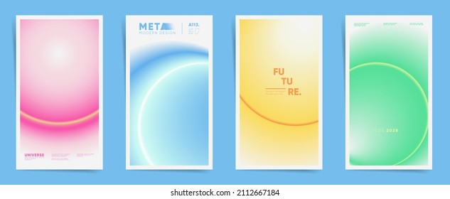 Social media story post template with modern smooth gradient. Gradient stories template design set for poster, social media post and promo banners. Circular science space gradient post frame. Vector.