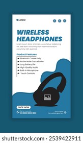 Social media story posts, headphone sale web posts banner template