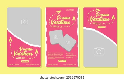 social media story or reels template for travel holiday tourism marketing and sale promo. tour advertising banner