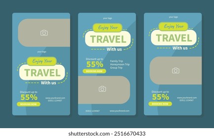 social media story or reels template for travel holiday tourism marketing and sale promo. tour advertising banner