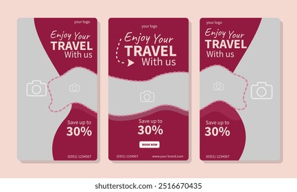 social media story or reels template for travel holiday tourism marketing and sale promo. tour advertising banner