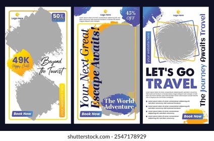 social media story or reels template for travel holiday tourism marketing and sale promo. tour advertising banner